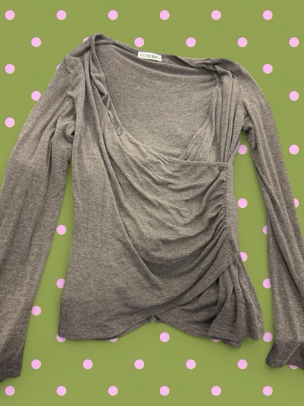 Guberry Women's Gray Draped Long-Sleeve Ruched Top